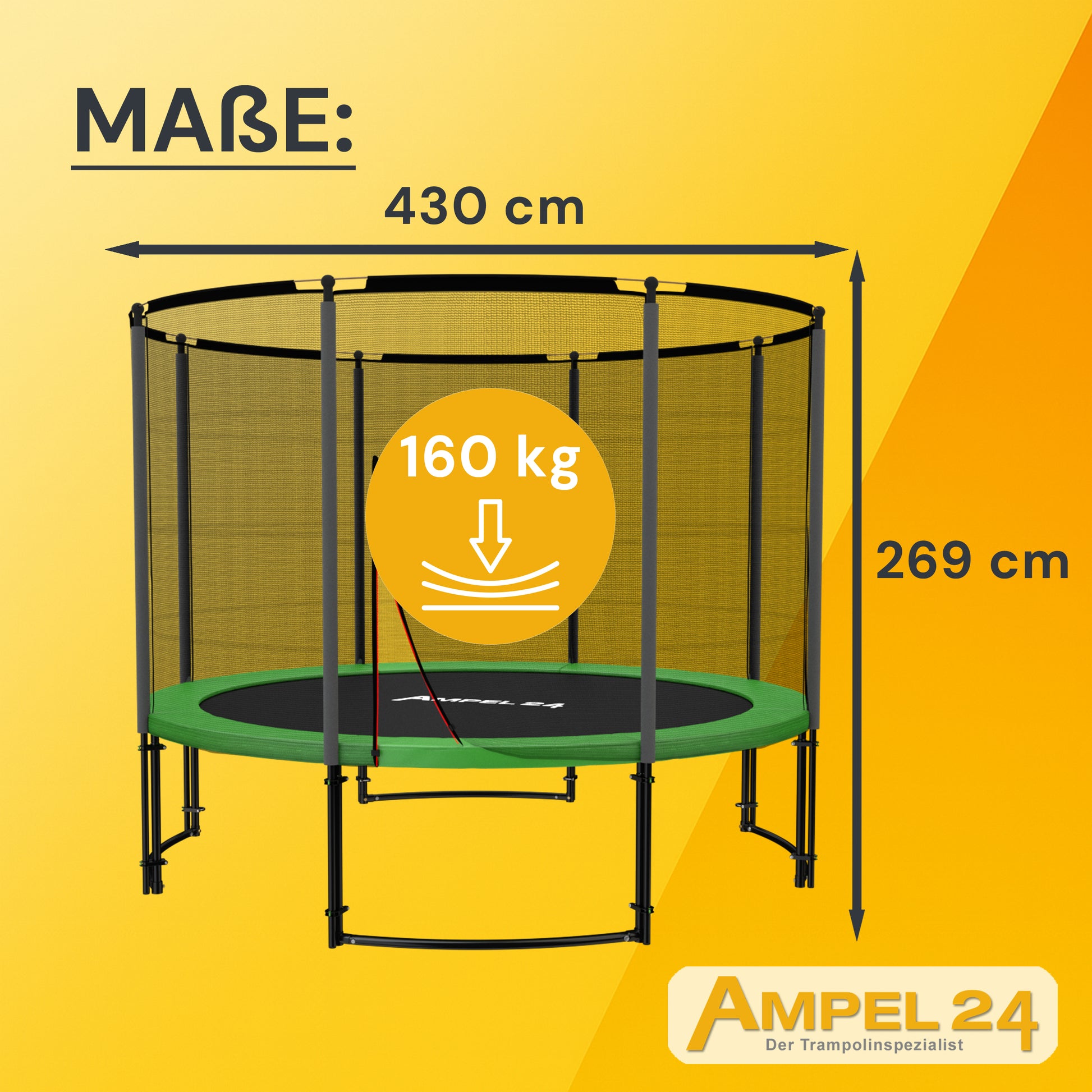 Deluxe Trampolin Ø 430 cm (Netz außen, grün, bis 160 kg)_7