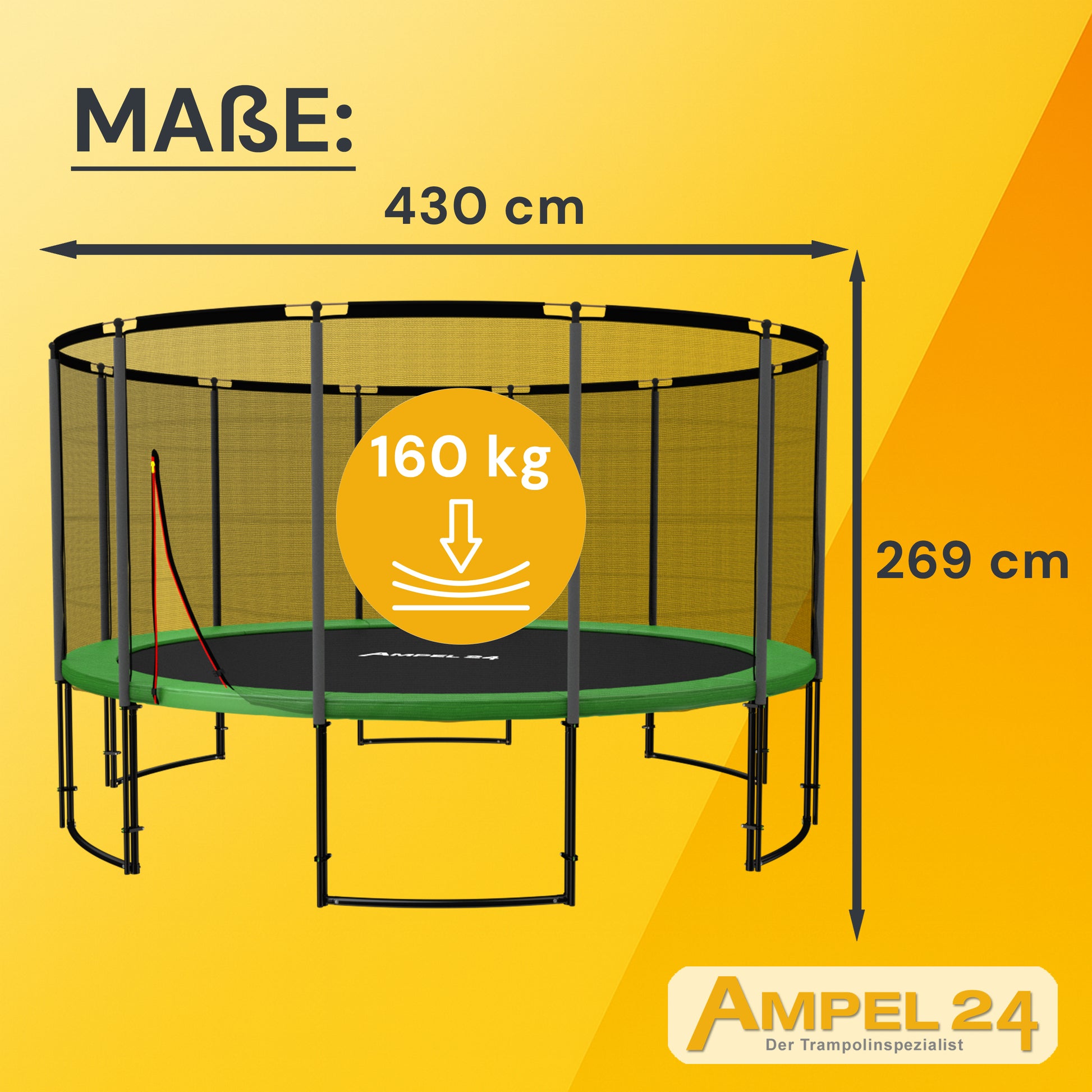 Deluxe Trampolin Ø 430 cm (Netz außen, grün, bis 160 kg)_8
