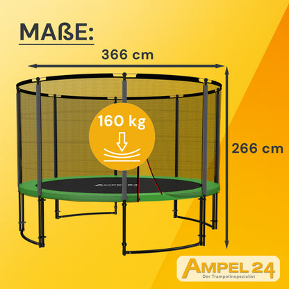 Deluxe Trampolin Ø 366 cm (Netz außen, grün, bis 160 kg)_6