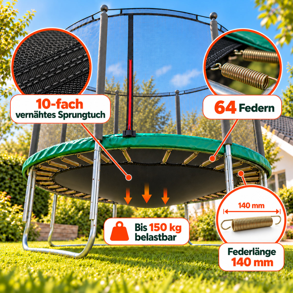 Klassik Trampolin Ø 305 cm (grün, bis 150 kg)_7